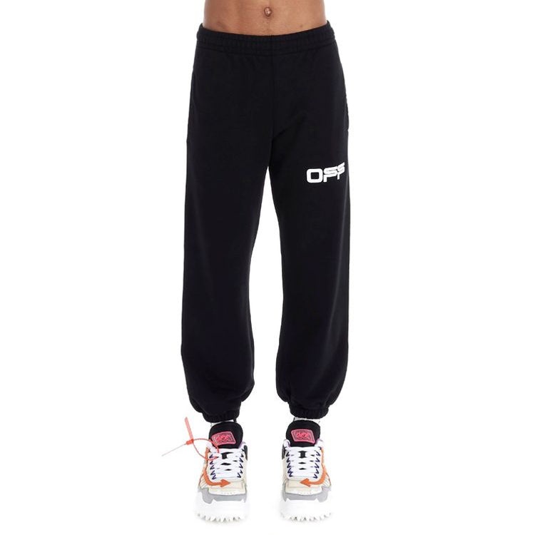 Men's Off-White Logo Pattern Printing Bundle Feet Sports Pants/Trousers/Joggers Black OMCH022S20E300 - 3