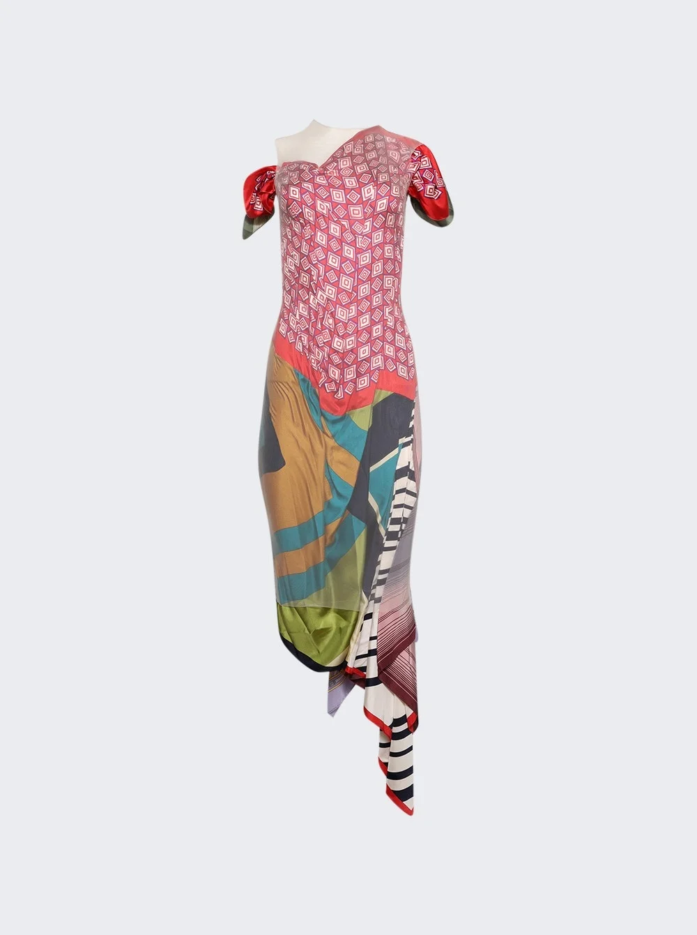 Regenerated Silk Scarves Long Fitted Dress Multicolor - 1