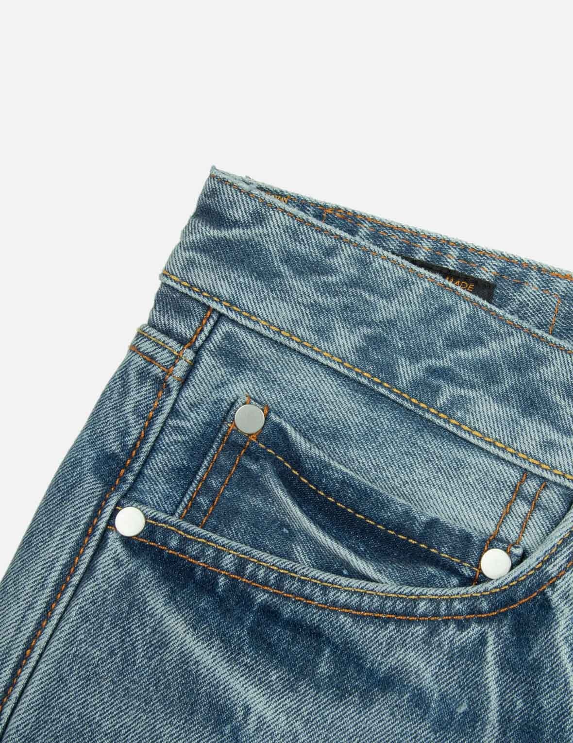 LEATHER INLAY AND SEAGULL POCKETS BAGGY FIT JEANS - 9