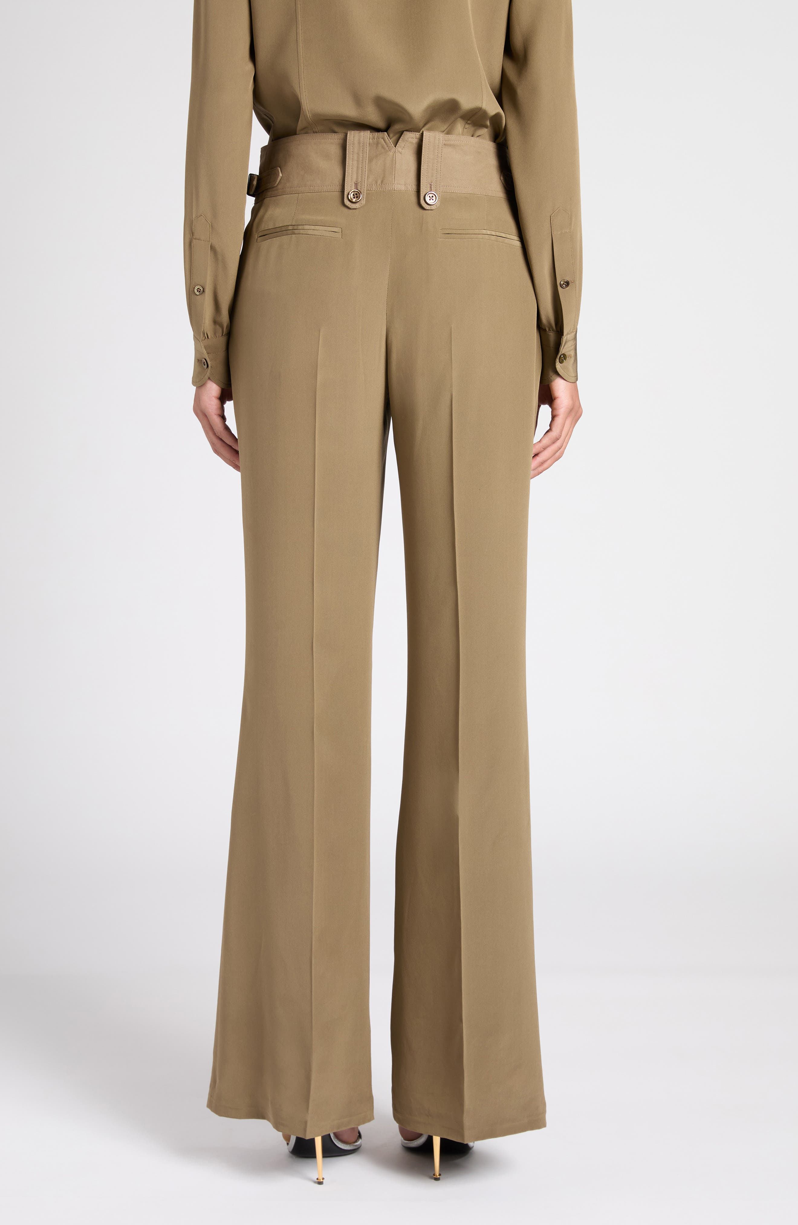 TOM FORD Pleated Wide Leg Silk Crêpe de Chine Pants in Fg501 Khaki at Nordstrom - 3