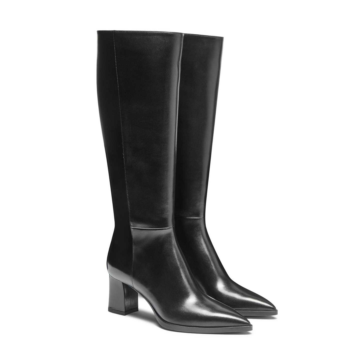 Women's black leather mid-heel boot - 2