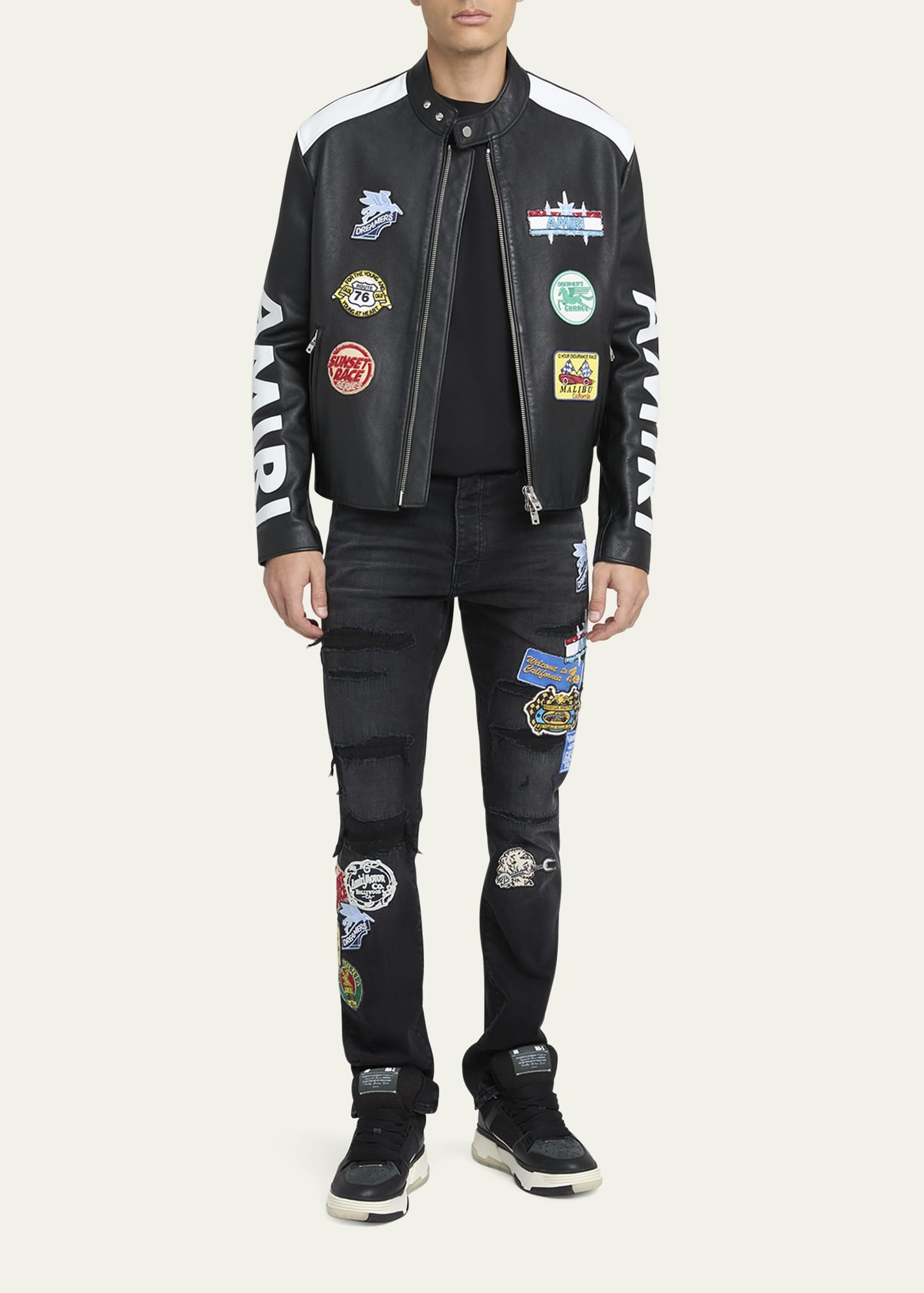 Men's Patchwork Slim-Fit Distressed Jeans - 2