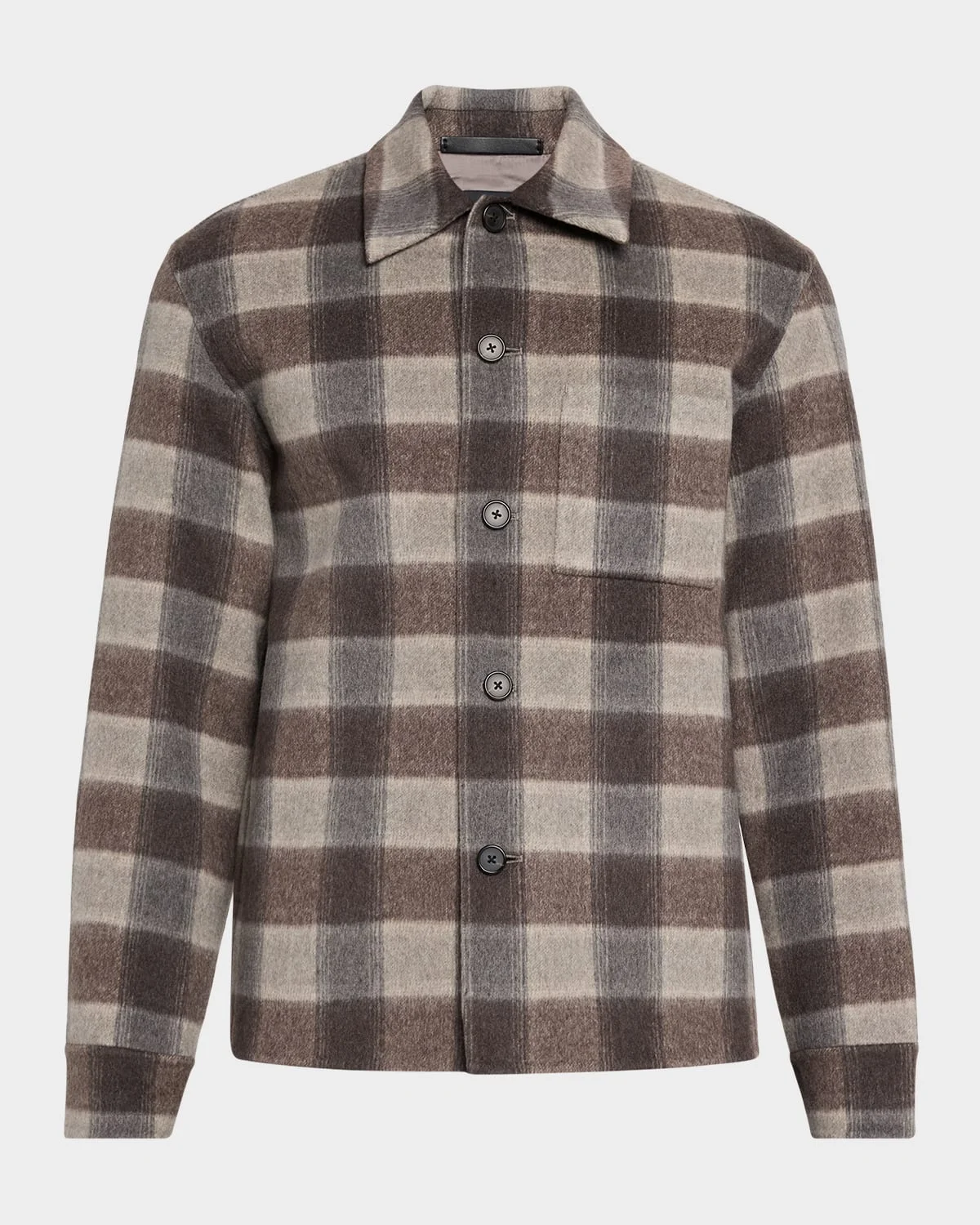 Men's Double-Face Wool Check Overshirt with Pocket - 1