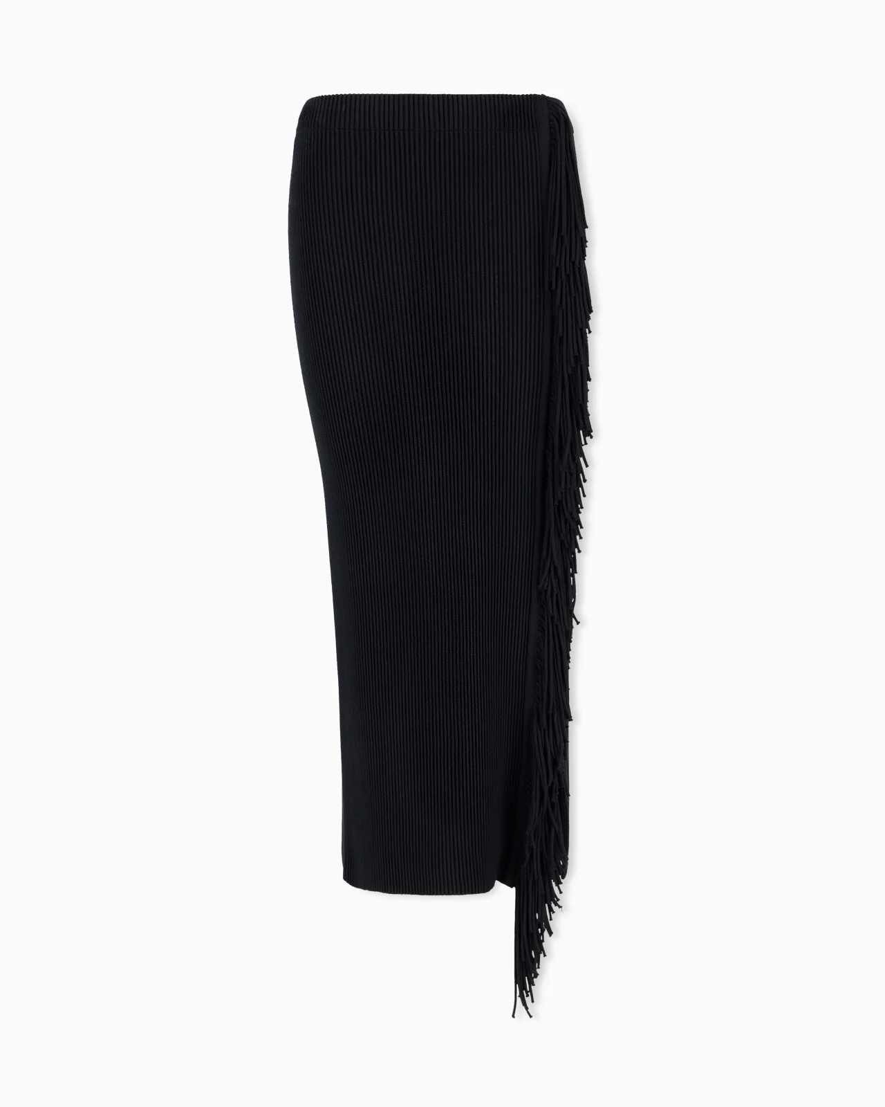 HIGH-WAISTED VISCOSE SKIRT WITH A SLIT AND SIDE FRINGE - 1