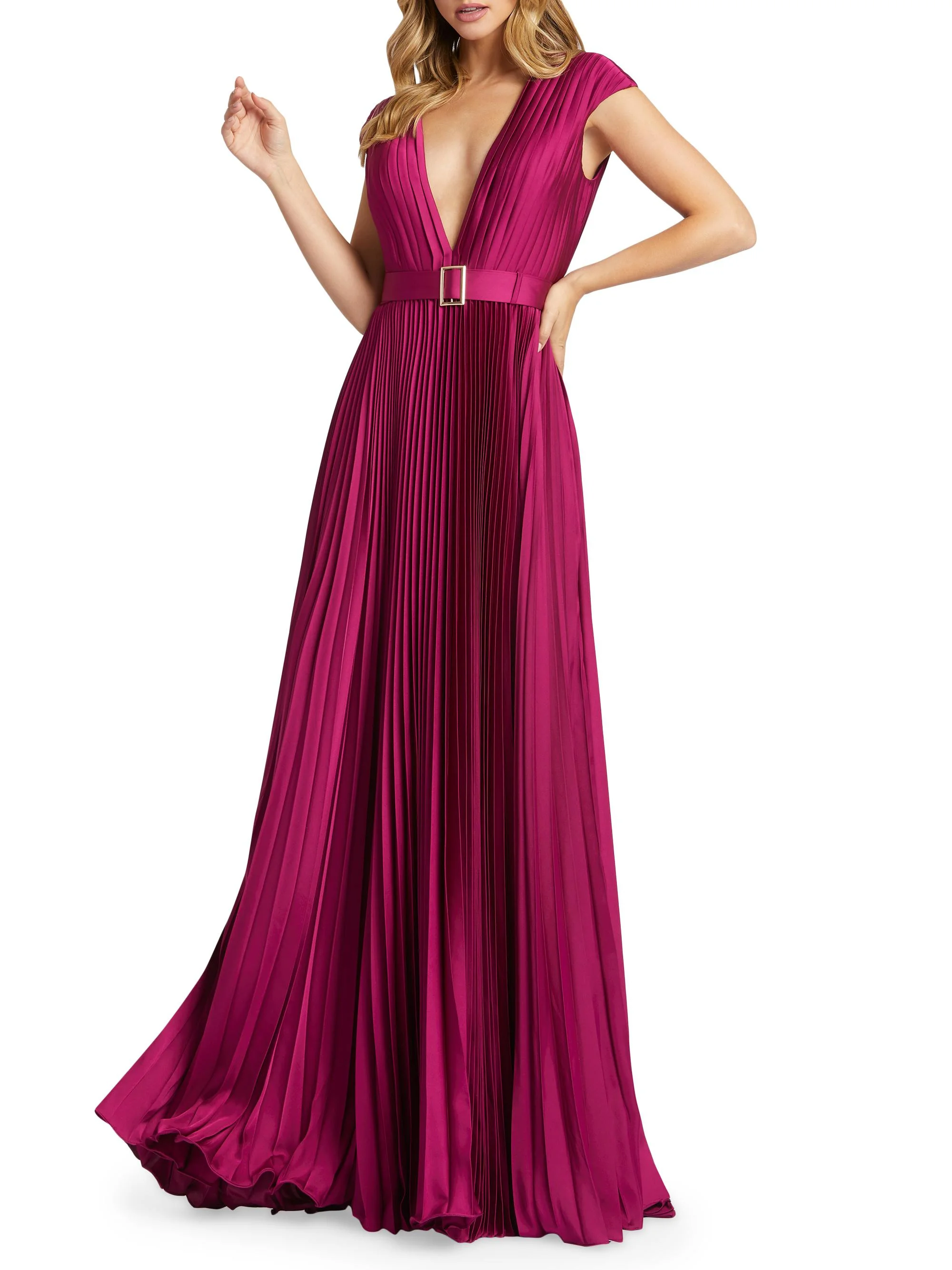 Women's Ieena Satin Pleated Gown - Raspberry - 1