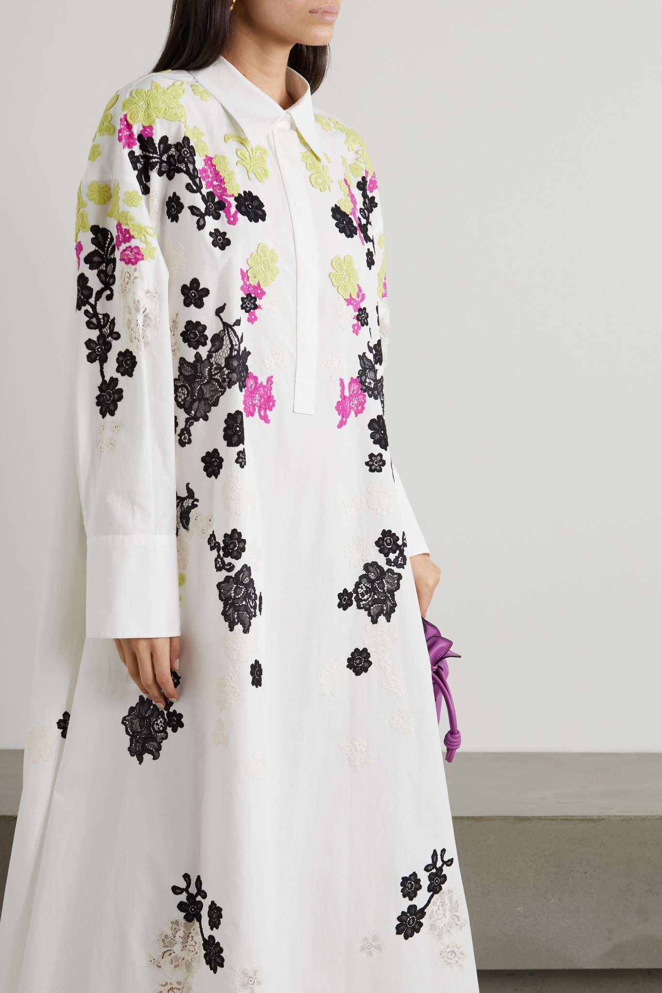 Appliquéd embroidered cotton-poplin gown - 3