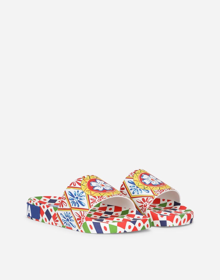 Rubber beachwear sliders with Carretto print - 2