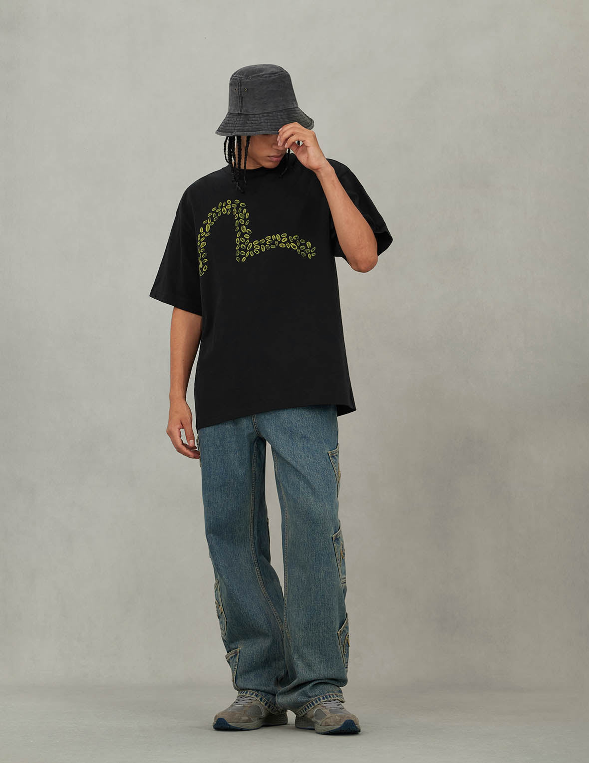 EVISU X F-LAGSTUF-F Shuga and Koban Coin Seagull Print Regular Fit T-shirt - Black - 6