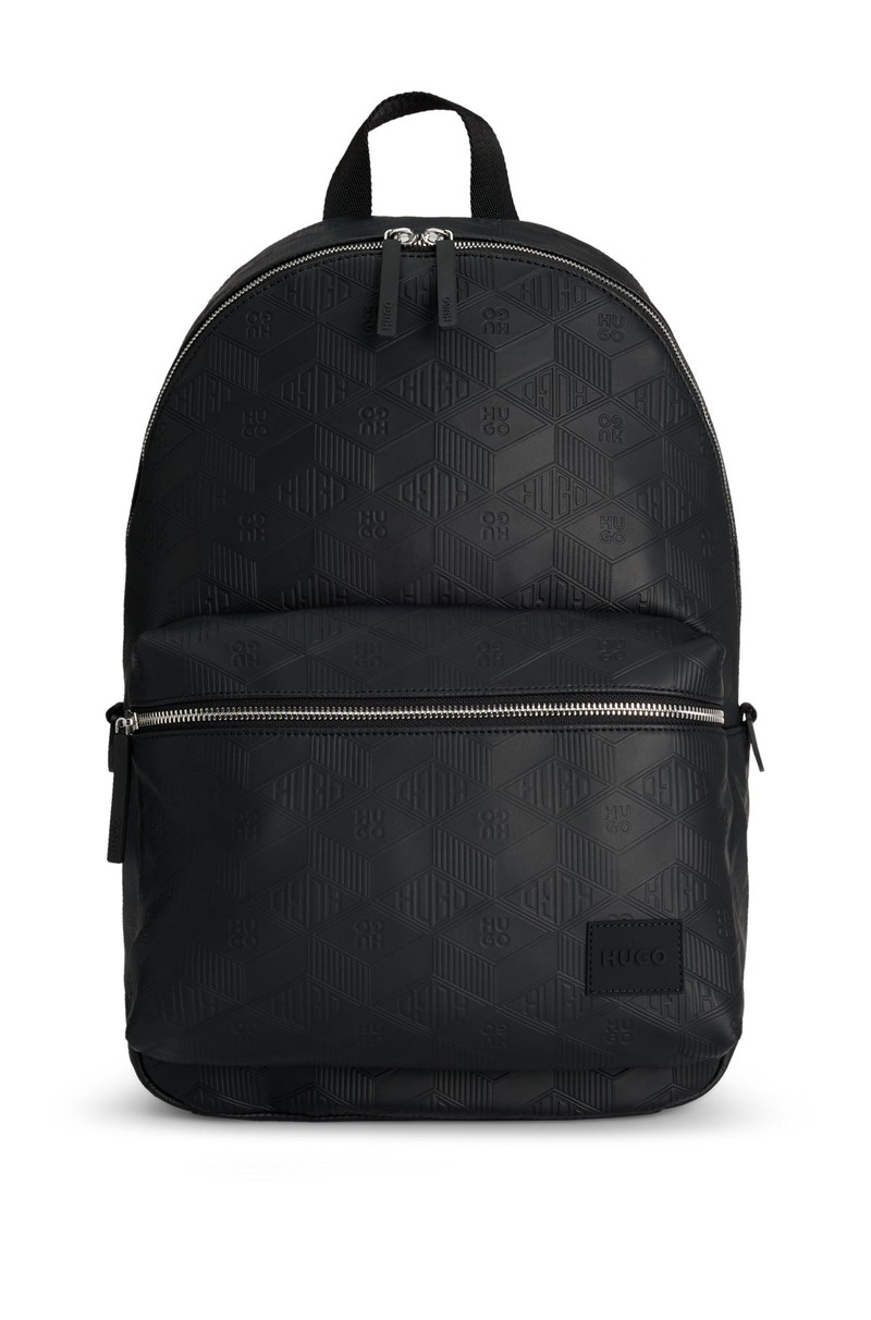 FAUX-LEATHER BACKPACK WITH GEOMETRIC AND STACKED LOGOS 1