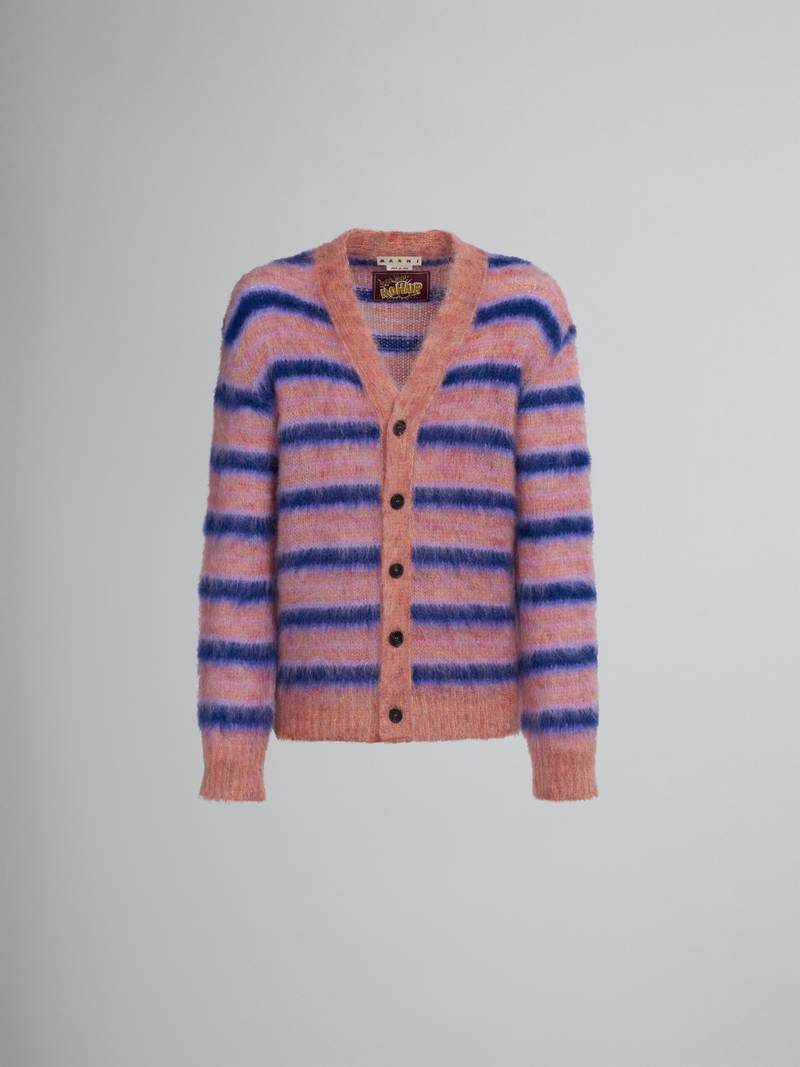 PINK STRIPED MOHAIR CARDIGAN - 1