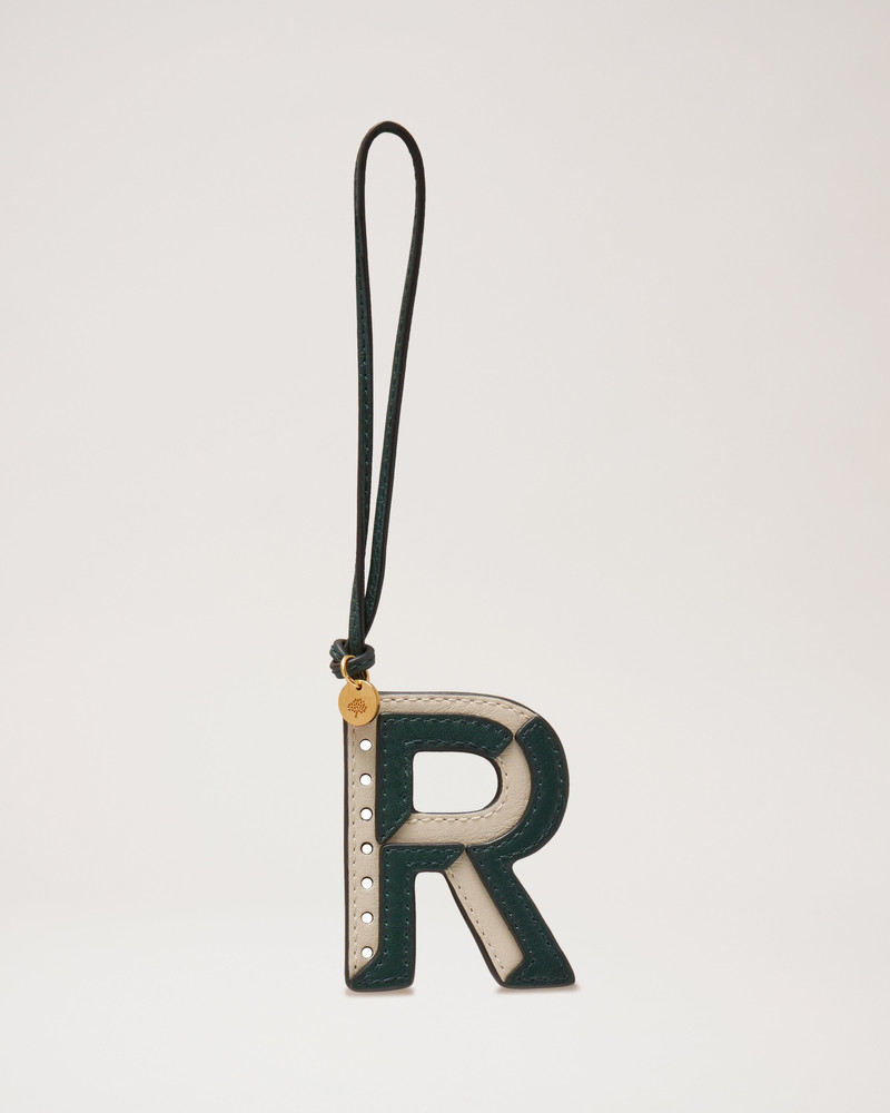 Bi-Colour Leather Keyring- R Mulberry Green & Chalk Silky Calf 1