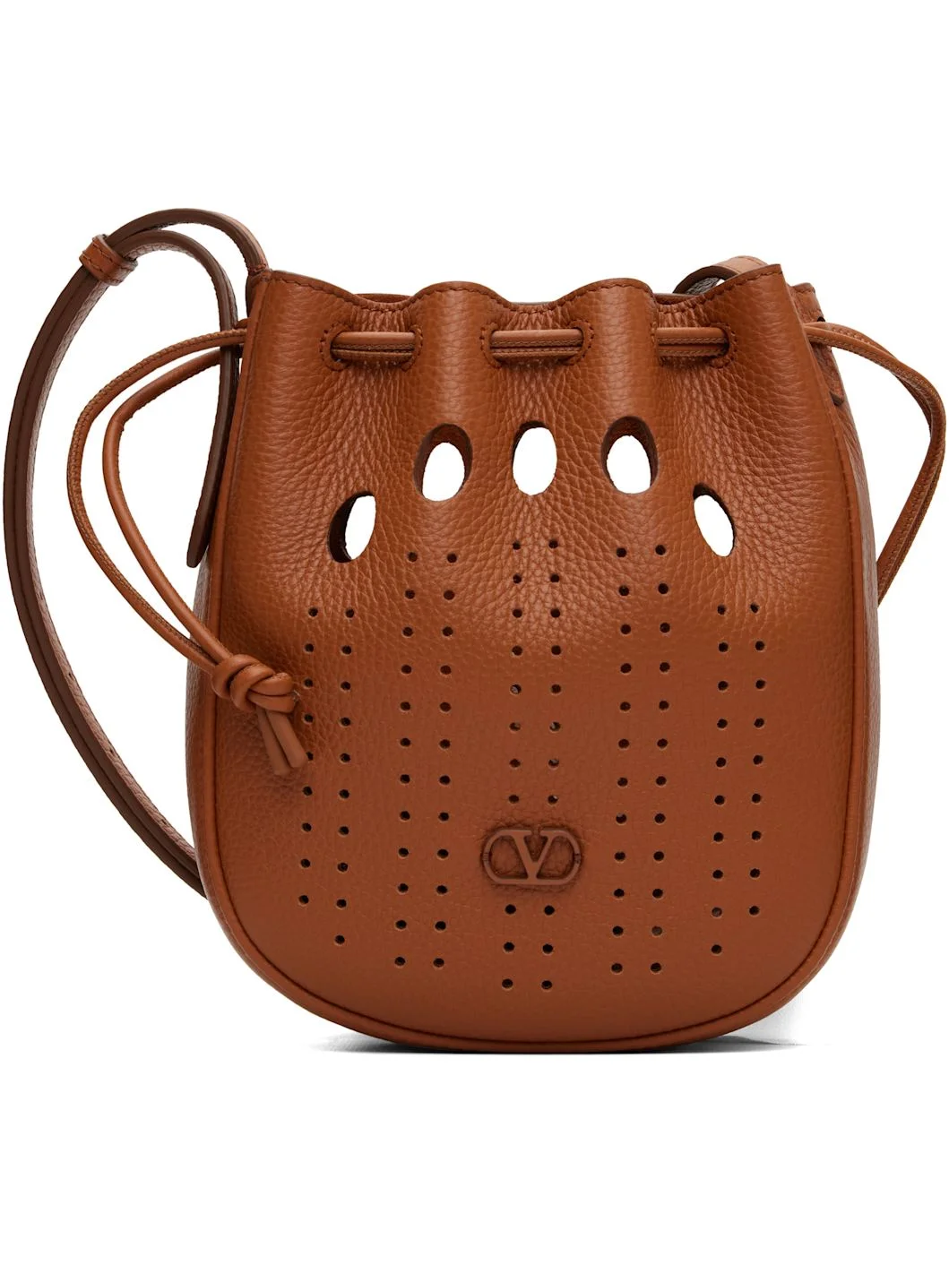 Brown Medium Drawstring VLogo Signature Bag - 1
