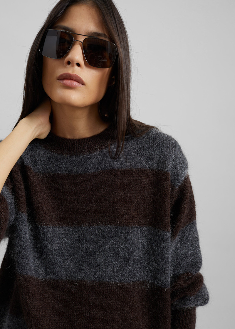 Gimel Mohair Sweater - Grey/Brown Stripe 3
