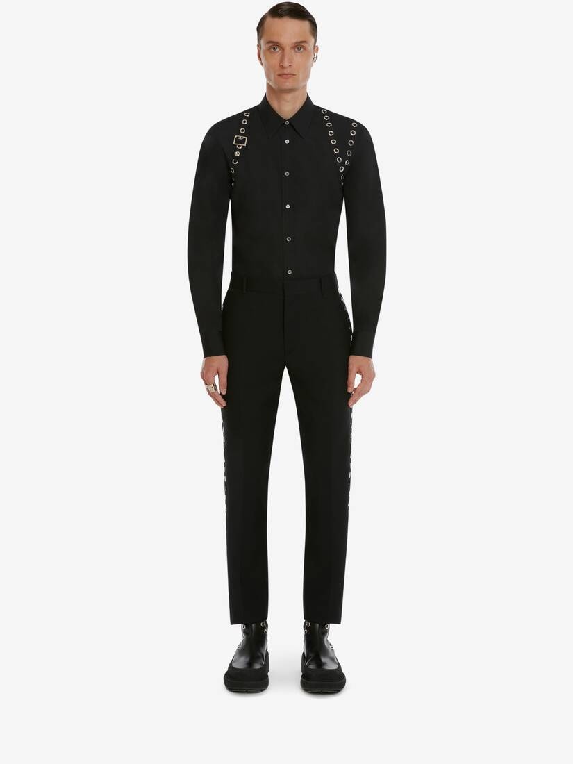 Men's Eyelets Harness Shirt in Black - 2