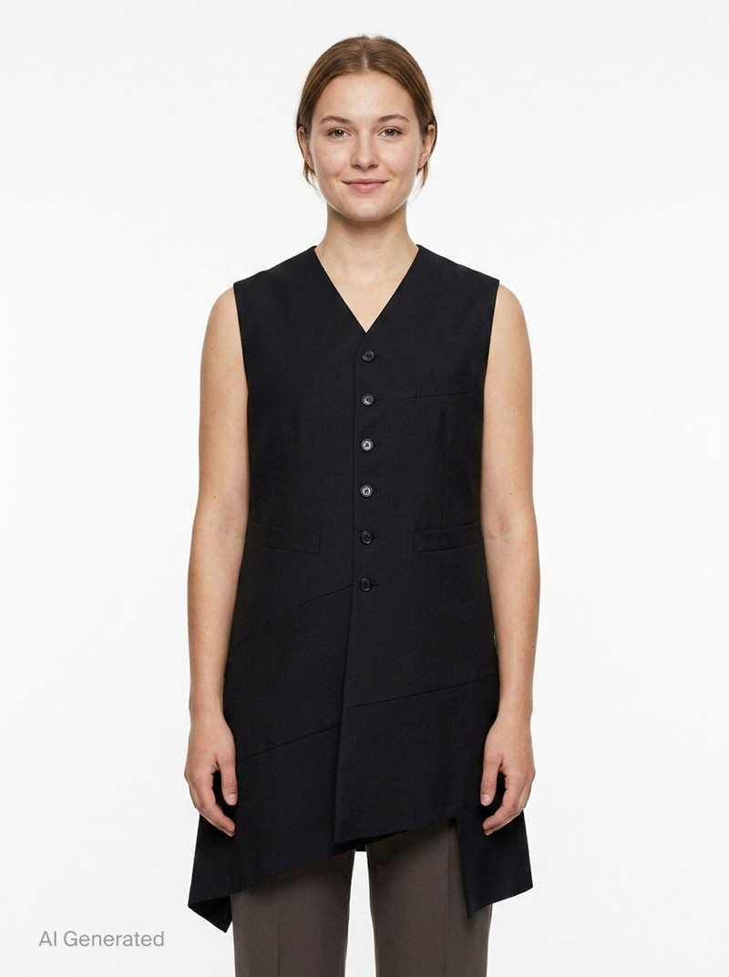 Asymmetric Longline Button Vest 4