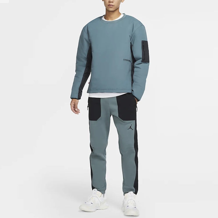 Air Jordan 23 Engineered Contrast Color Stitching Round Neck Pullover Padded Green Jacket DC9657-387 - 3
