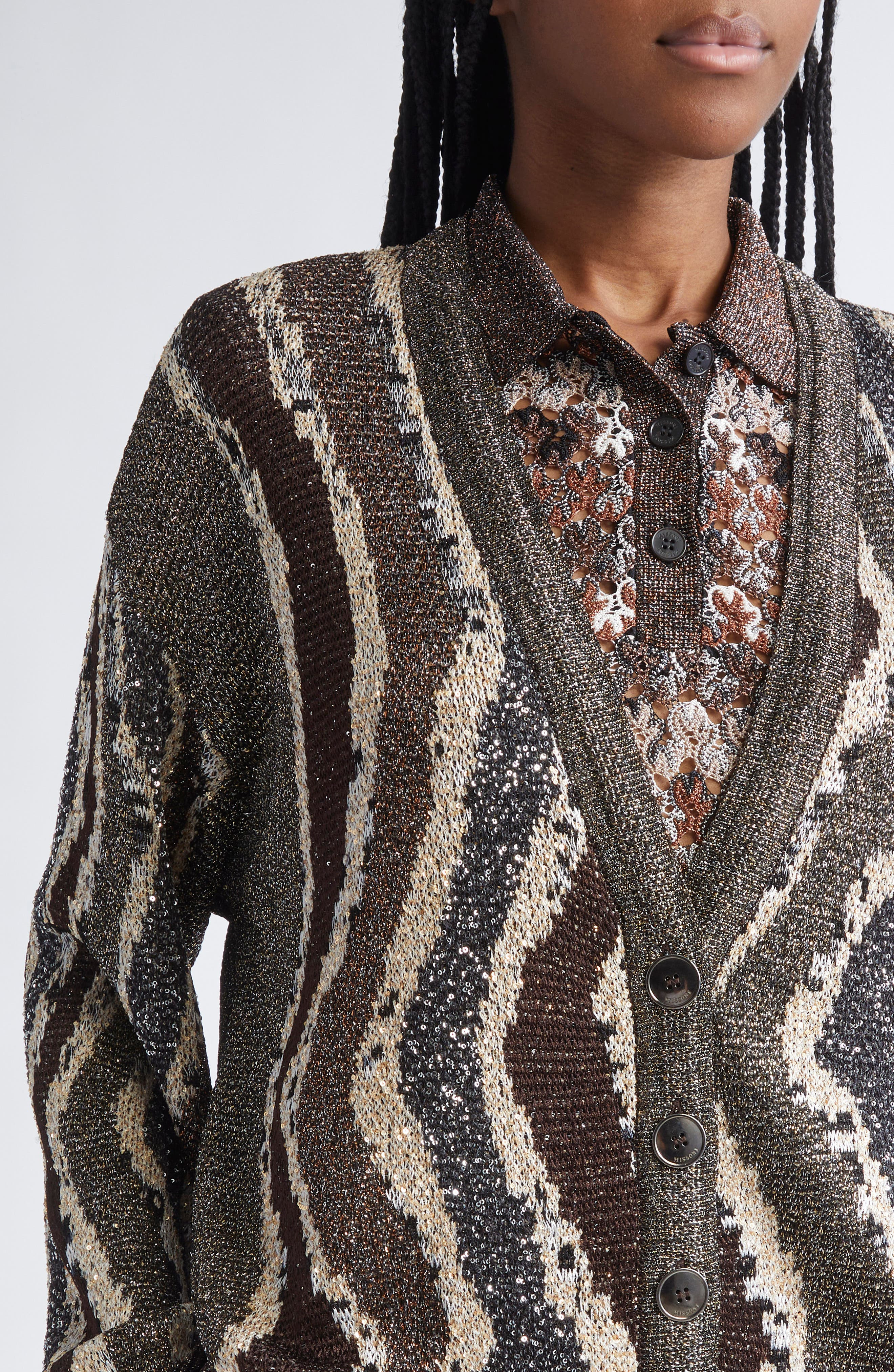 Missoni Stripe Metallic Cardigan in Brown Tones Stripes at Nordstrom - 4