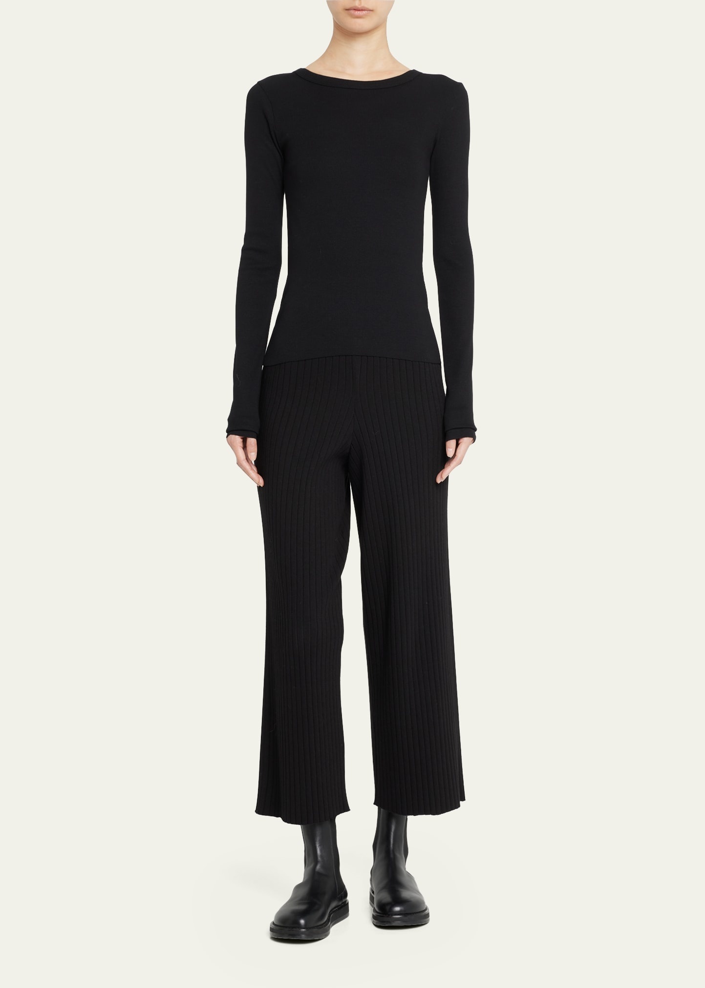 Long-Sleeve Fitted Crewneck Top - 2