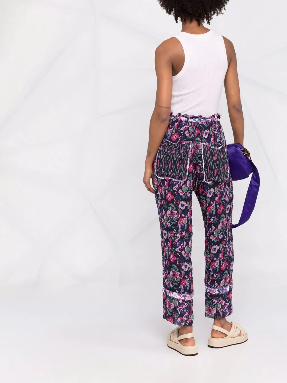 mix-print straight-leg ankle trousers - 4