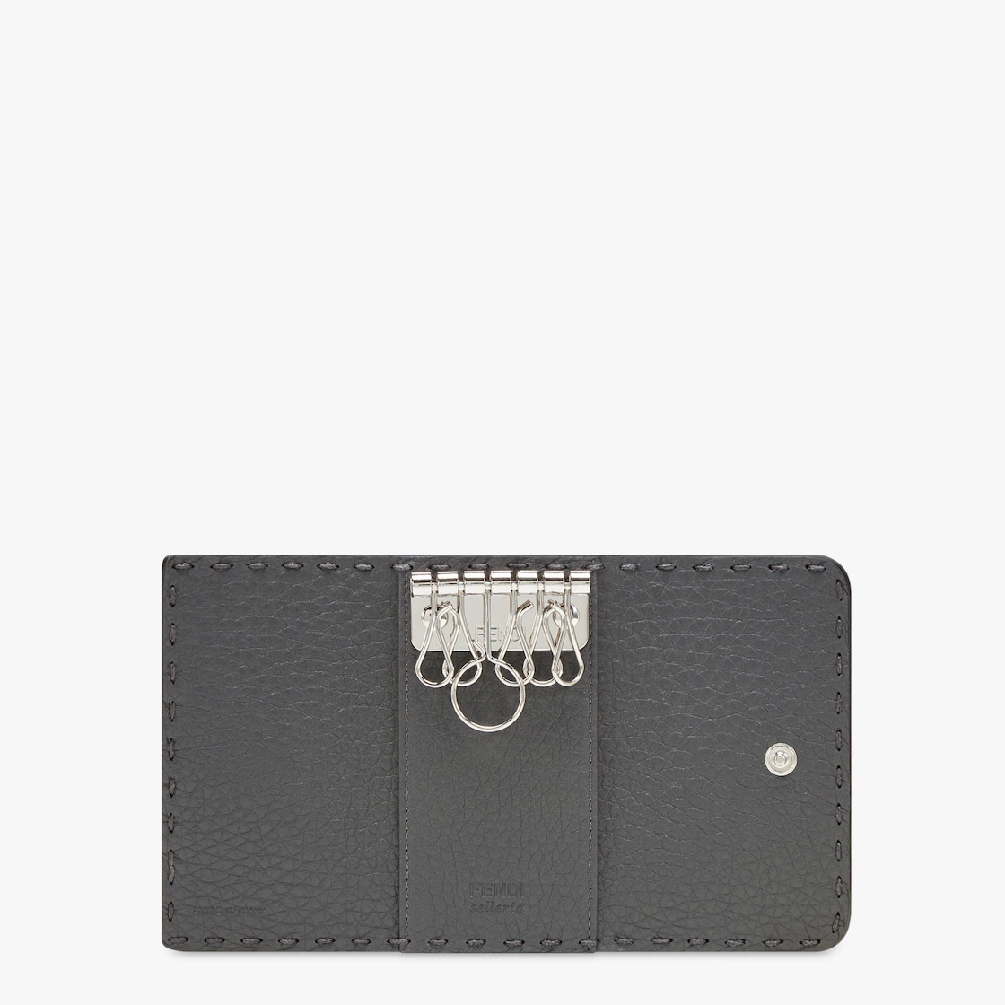 Tri-fold pouch with internal key ring. Press-stud fastening. Made of gray Roman leather. Branded wit - 3