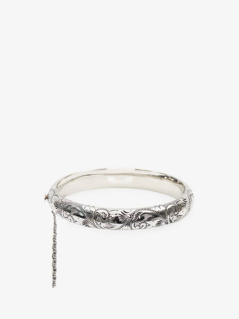 Thin Engraved Bangle in Antique Silver - 1