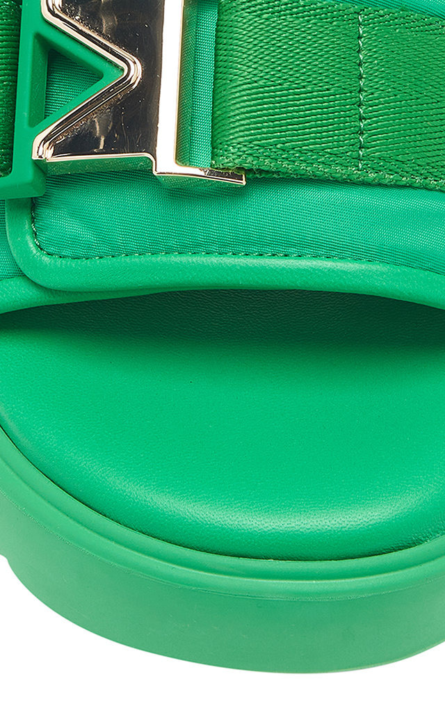 Flash Buckled Leather and Rubber Sandals green - 6
