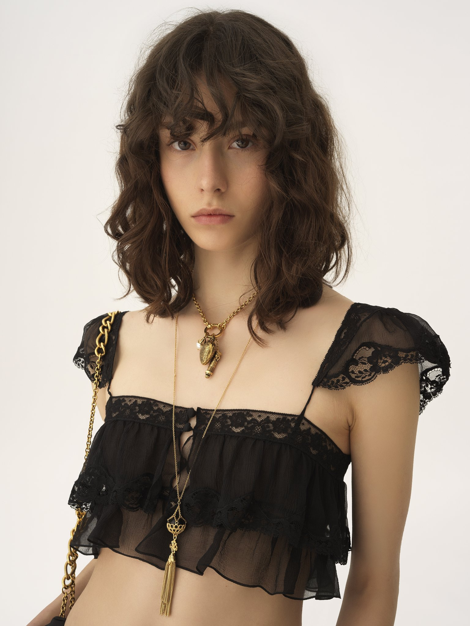 RUFFLED BRALETTE IN SILK MOUSSELINE & LACE - 7