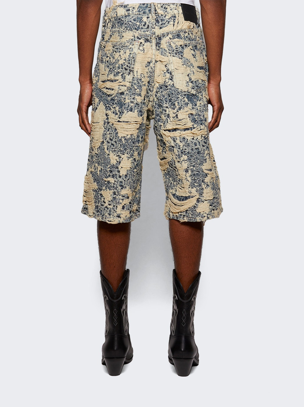 Distressed Monogram Denim Shorts Mid Blue - 4