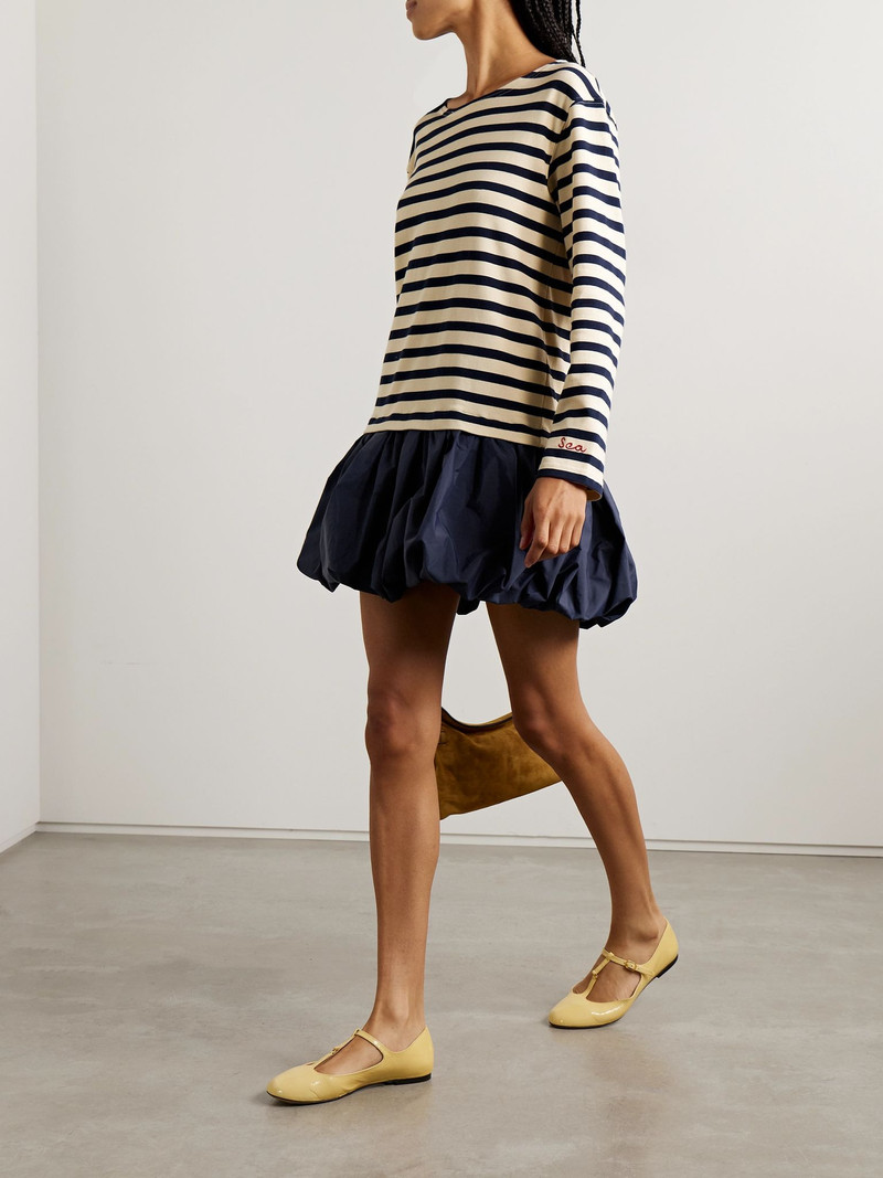 Sea Athena striped cotton-jersey and gathered shell mini dress Navy outlook
