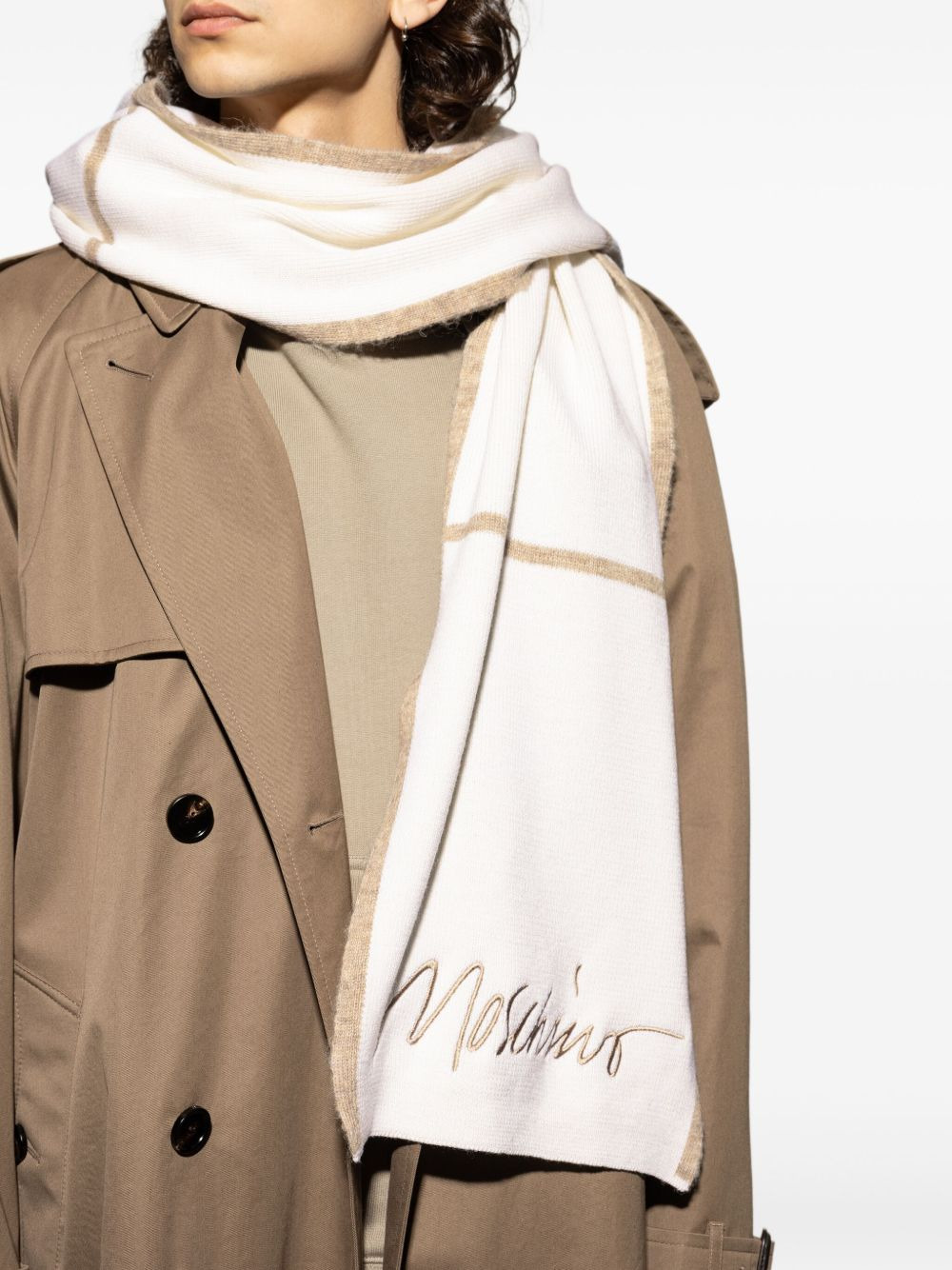 embroidered-logo wool scarf - 5