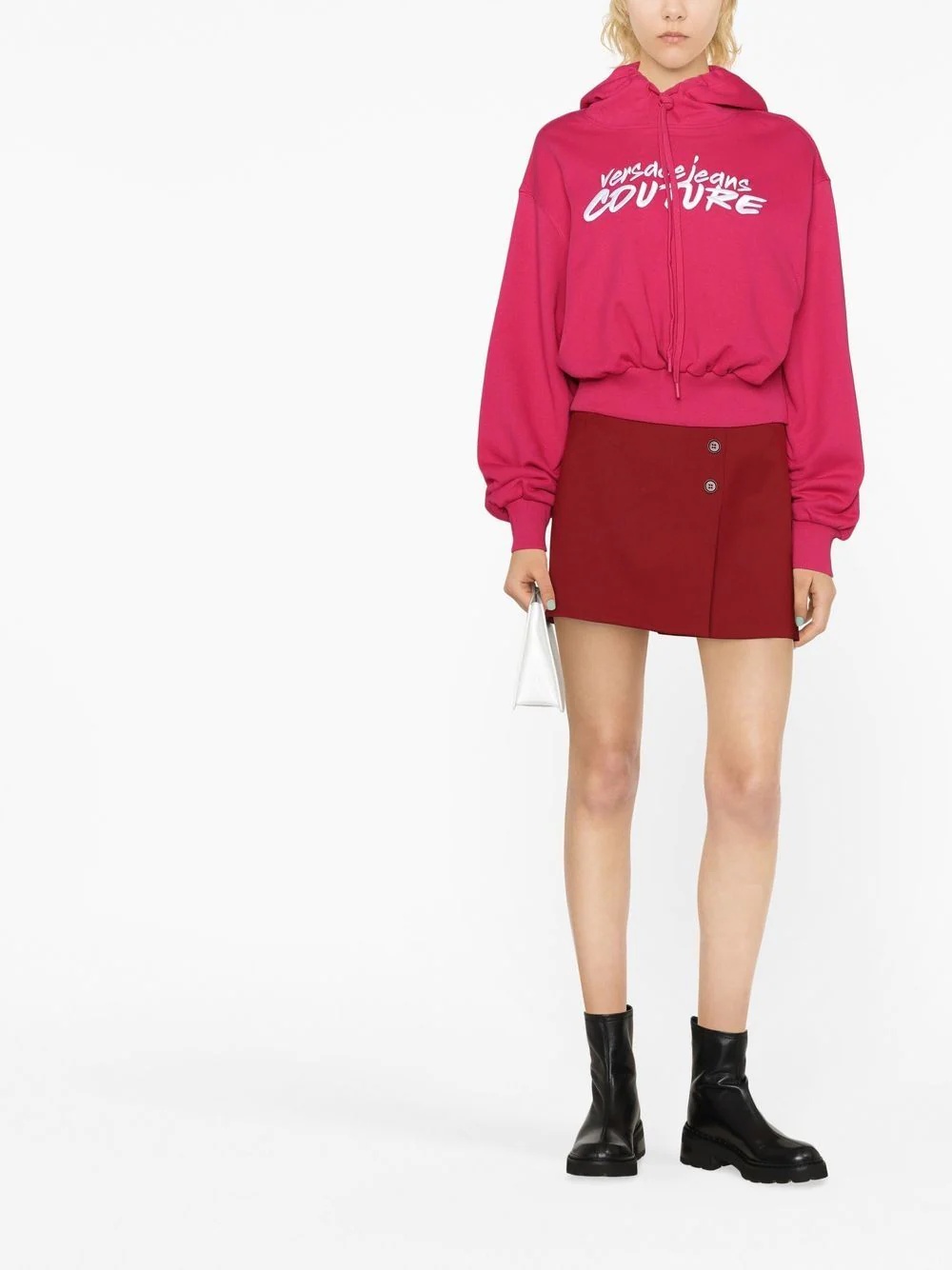 logo-embroidered cropped hoodie - 2