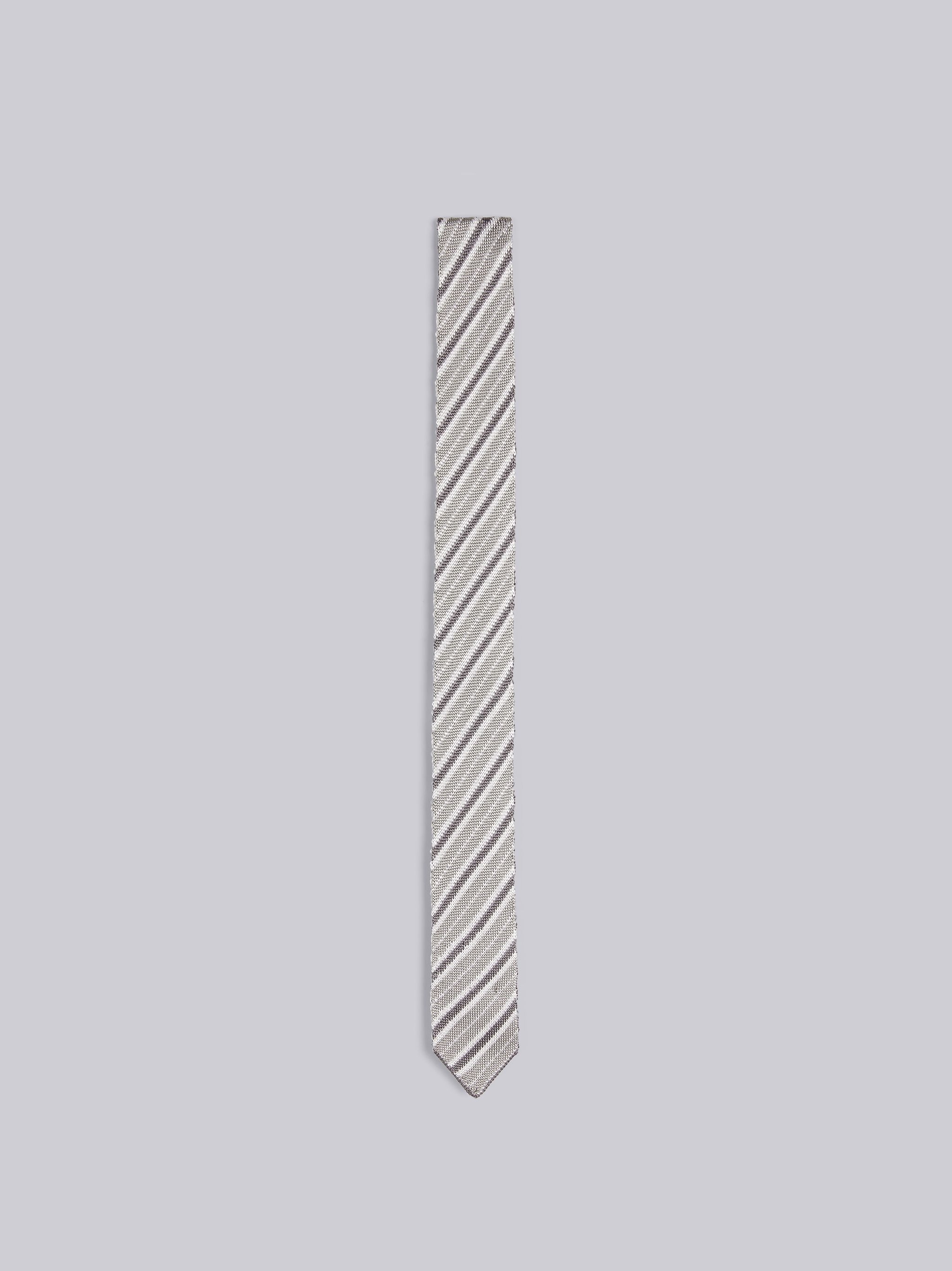 Tonal Grey Silk Stripe Jacquard Knit Tie - 1