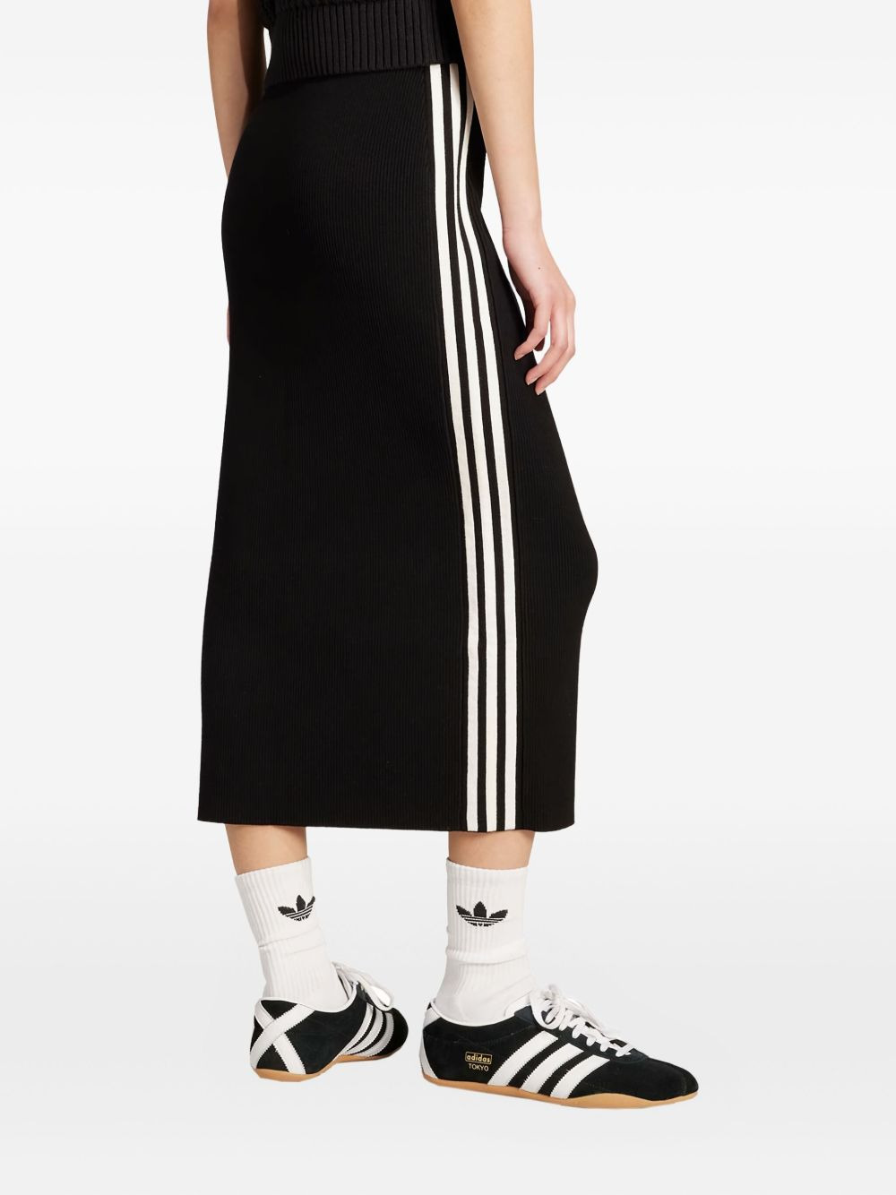ribbed striped midi straight skirt - 3
