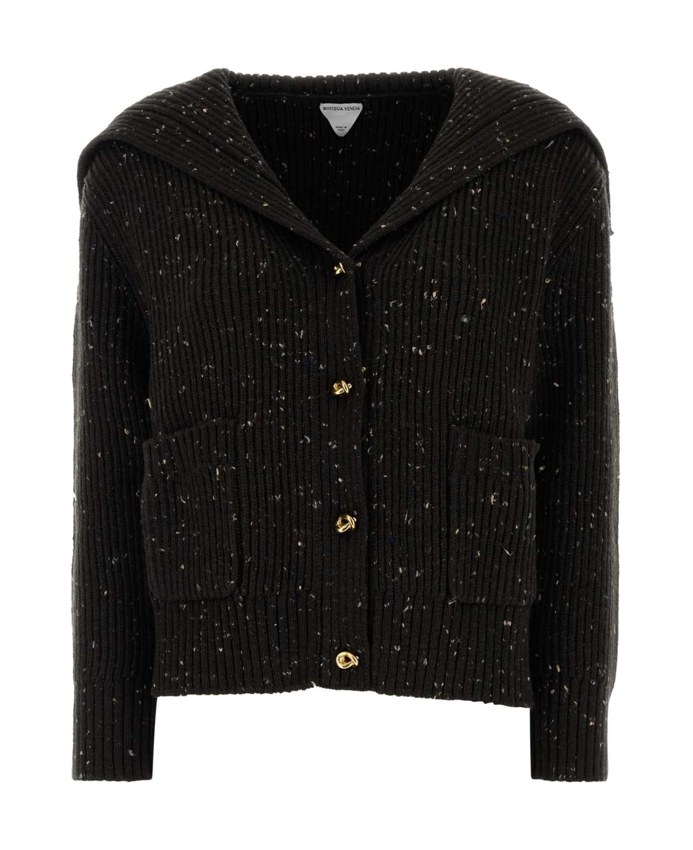 Melange Dark Brown Wool Blend Cardigan - 1