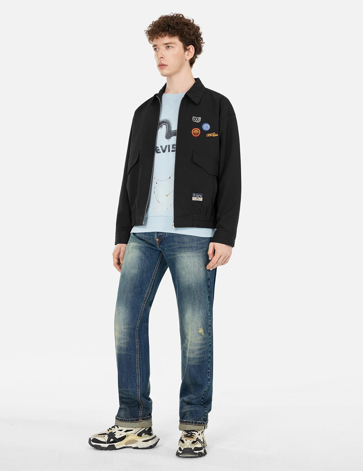 Graffiti Daicock Print Boxy Fit Zip Up Jacket - 3