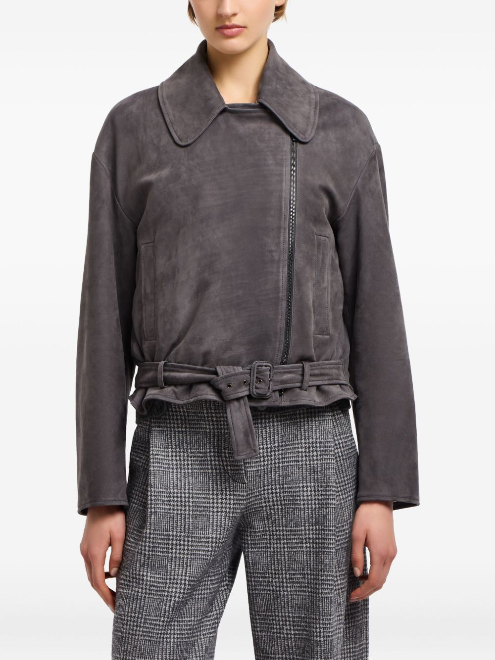 belted asymmetrical-zip jacket - 3