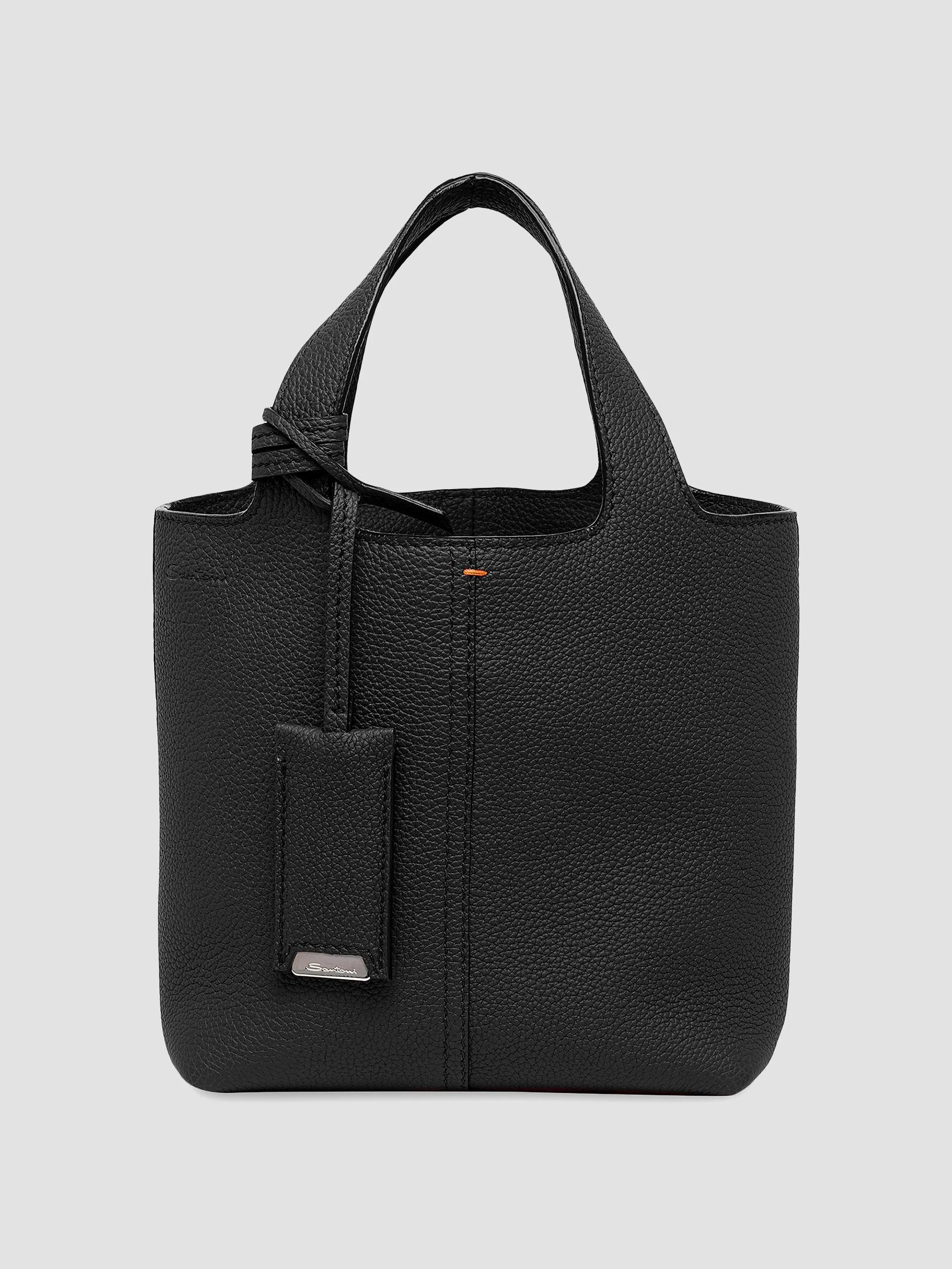 Women's Mini Chapelier Leather Tote Bag - Black - 1