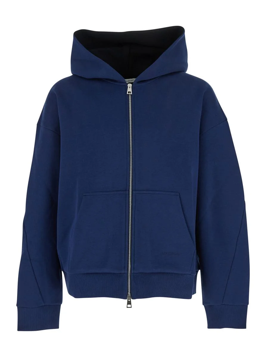 Givenchy Blue Hoodie With Fixed Hood And Logo Lettering On The Front In Cotton Blend Man - 1