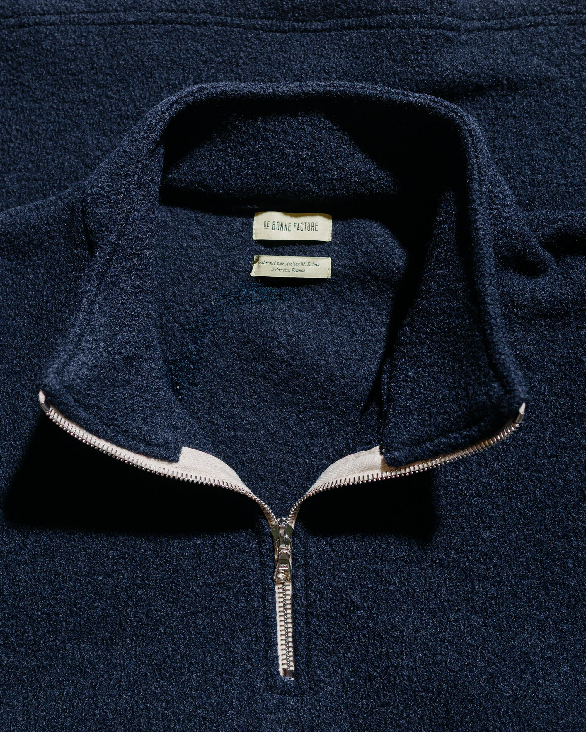 Half Ziped Pullover Boiled Wool Blue Green - 5
