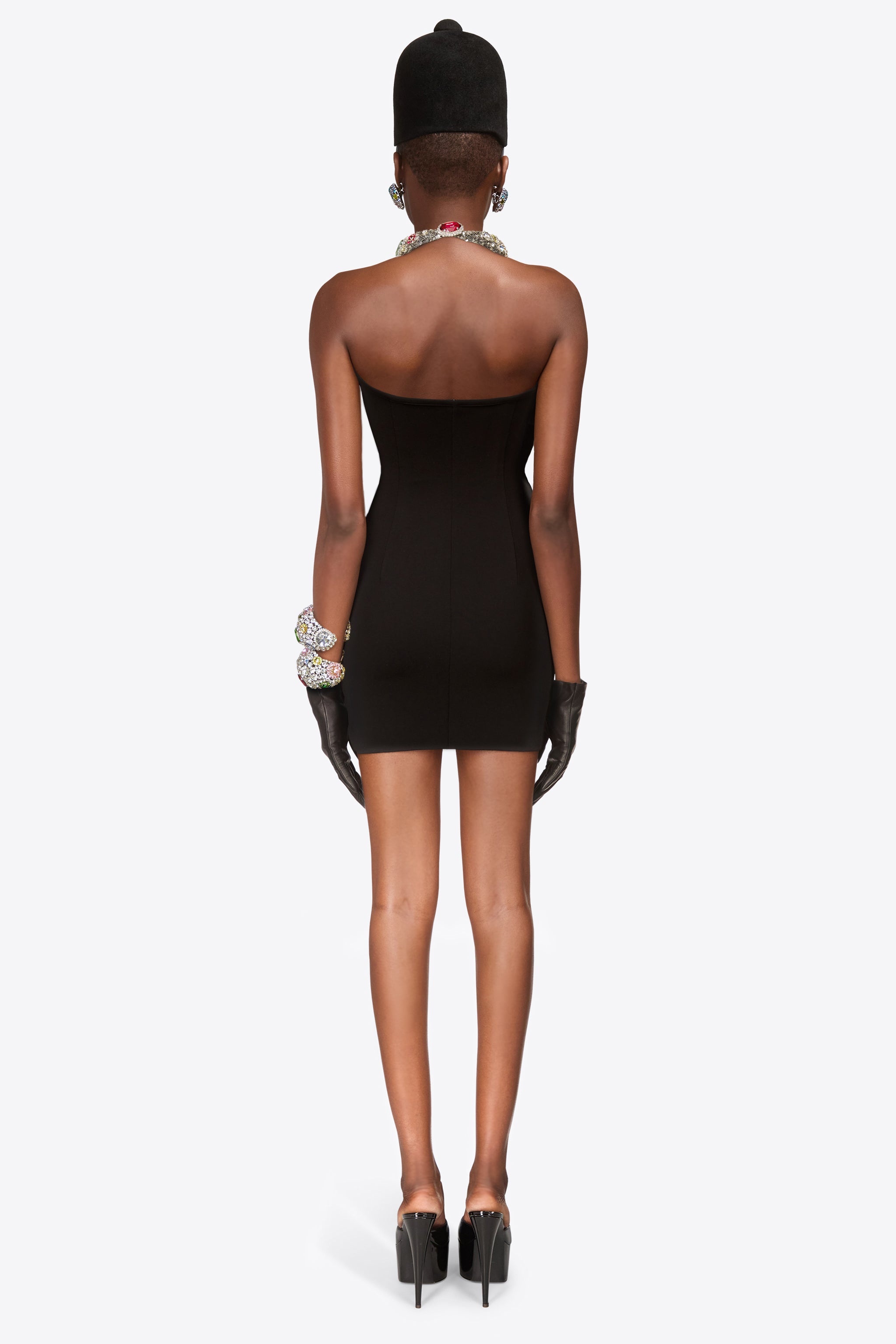 CRYSTAL GEMSTONE CLUSTER HALTER MINI DRESS - 5