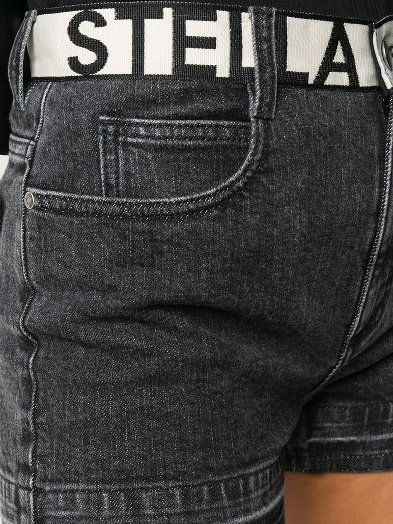 contrast logo belt denim shorts 5