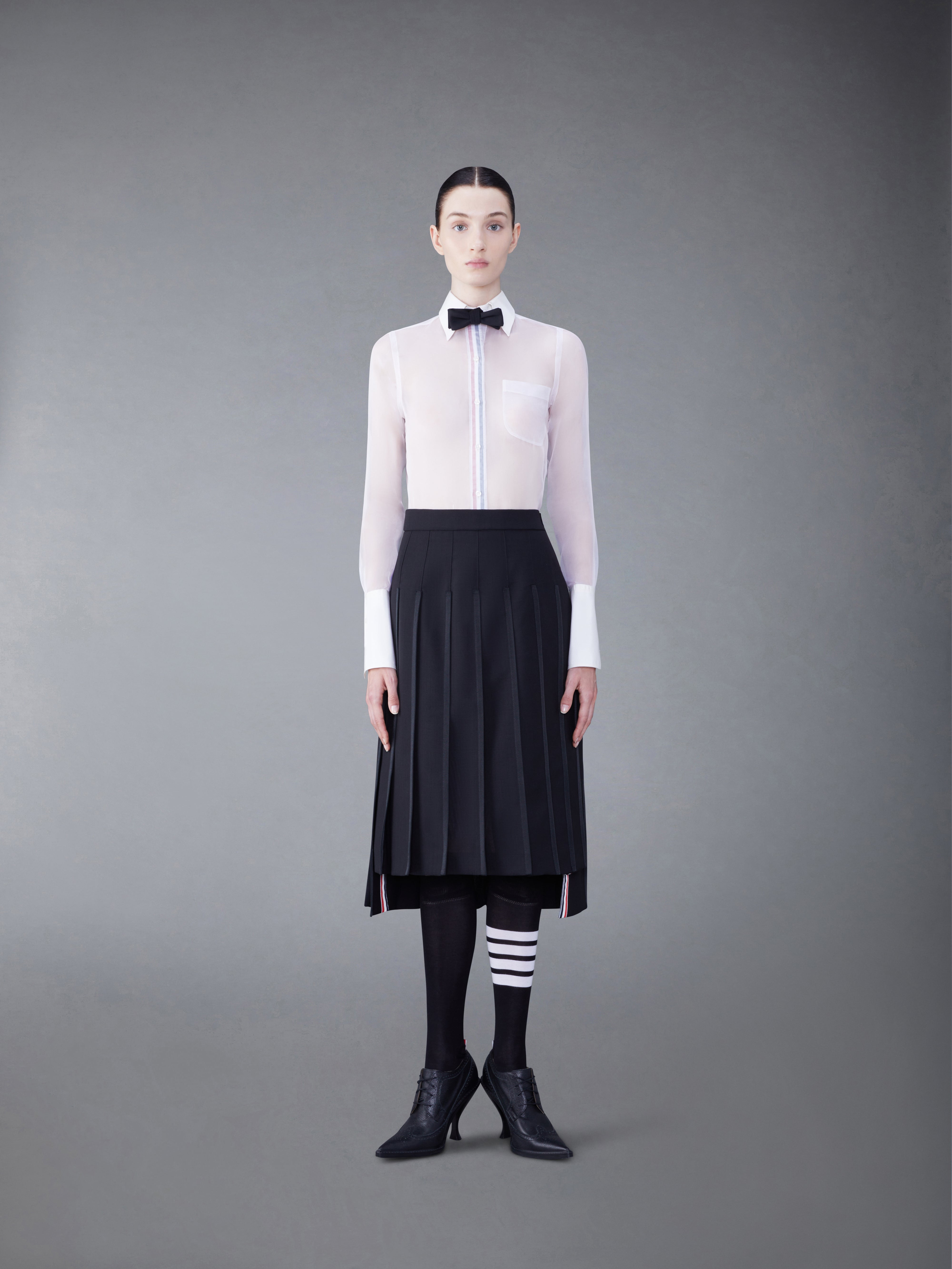 RWB-placket transparent silk shirt - 4