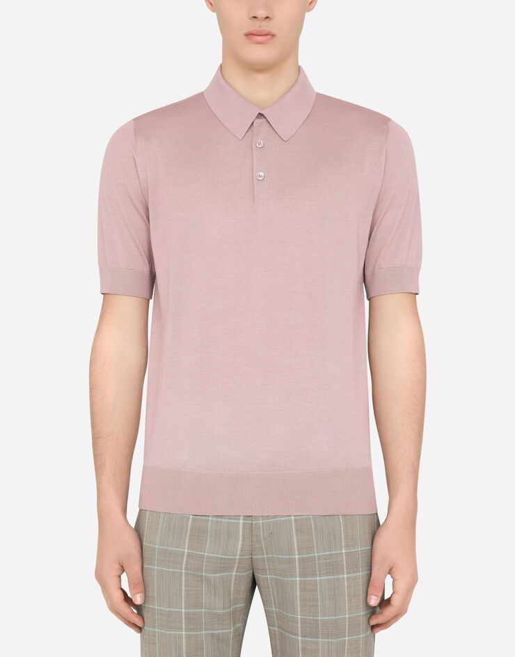 Short-sleeved cashmere and silk polo-shirt - 1