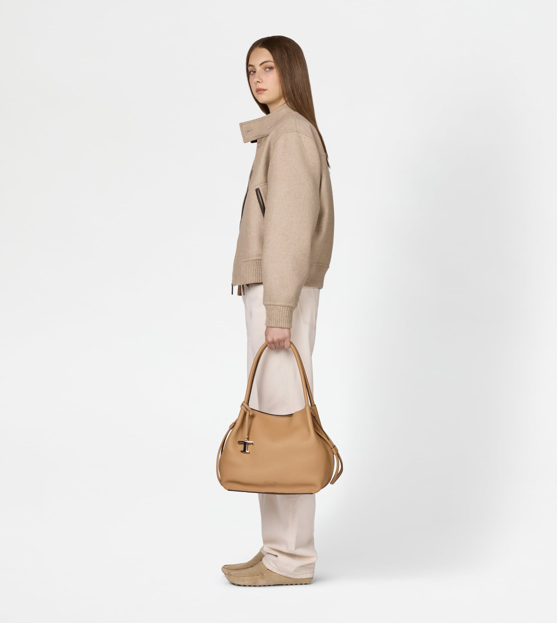BUCKET BAG IN LEATHER MEDIUM - BEIGE - 7