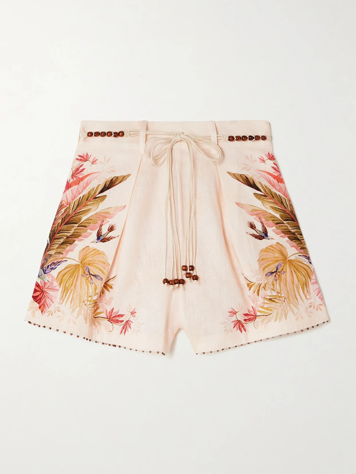 Ascension Belted Bead-embellished Floral-print Linen Shorts - 1