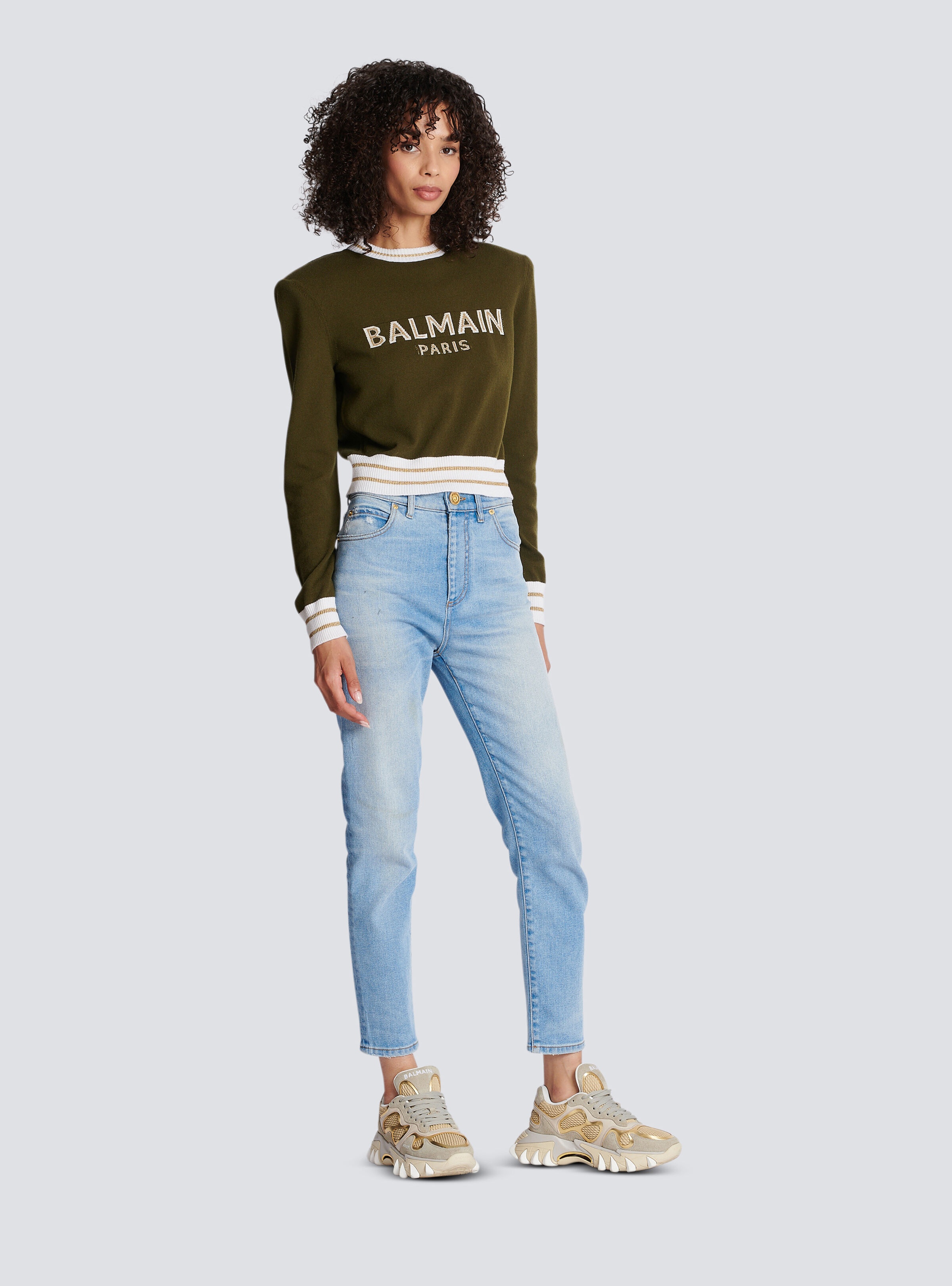 Cropped wool jumper with Balmain logo - 3