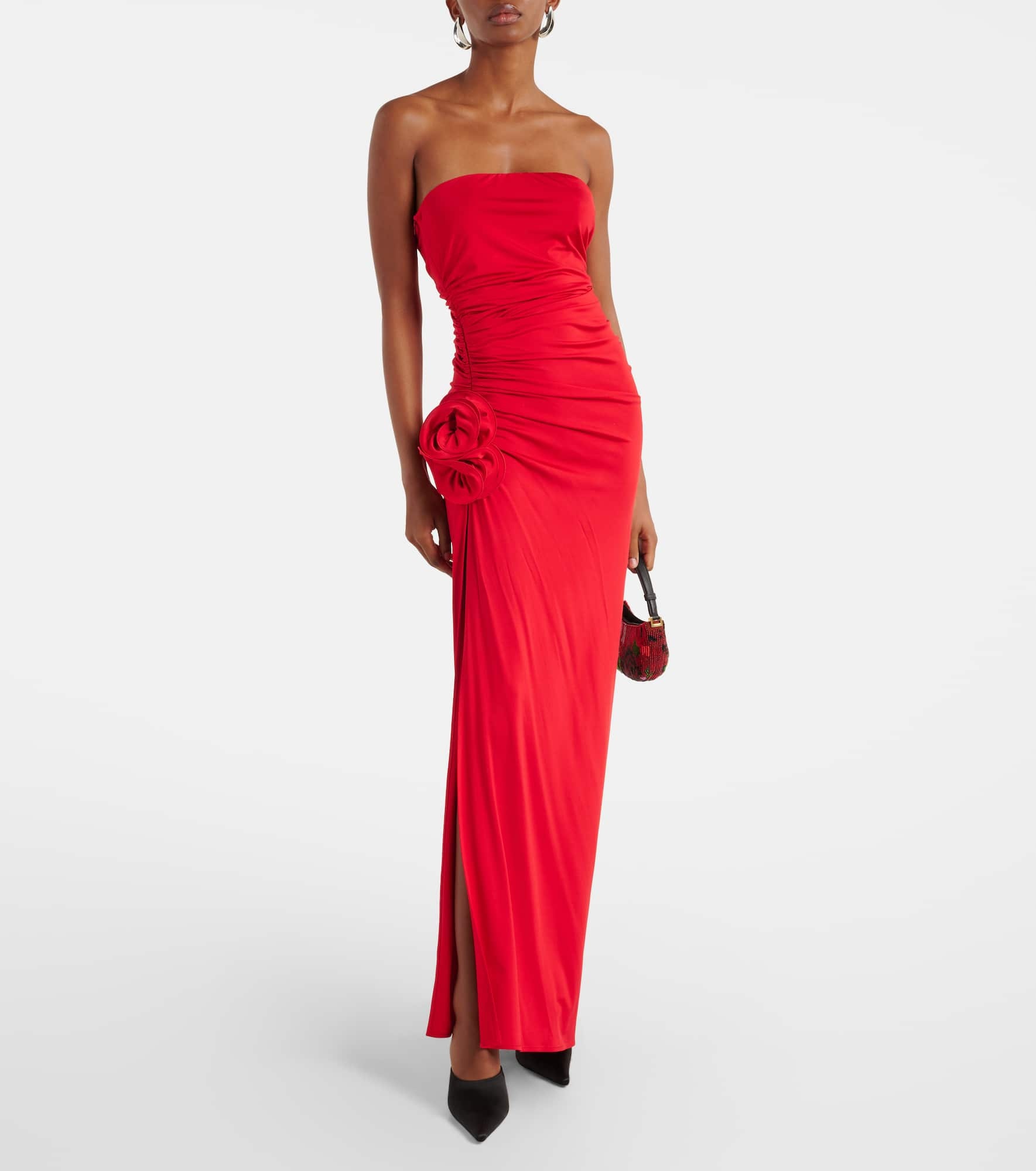 Floral-appliqué ruched jersey maxi dress - 2