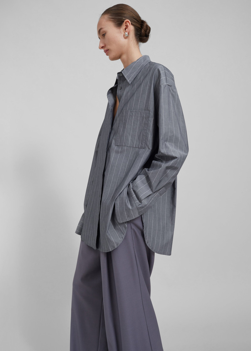 Beatrix Button Up Shirt - Grey/White Pinstripe 8