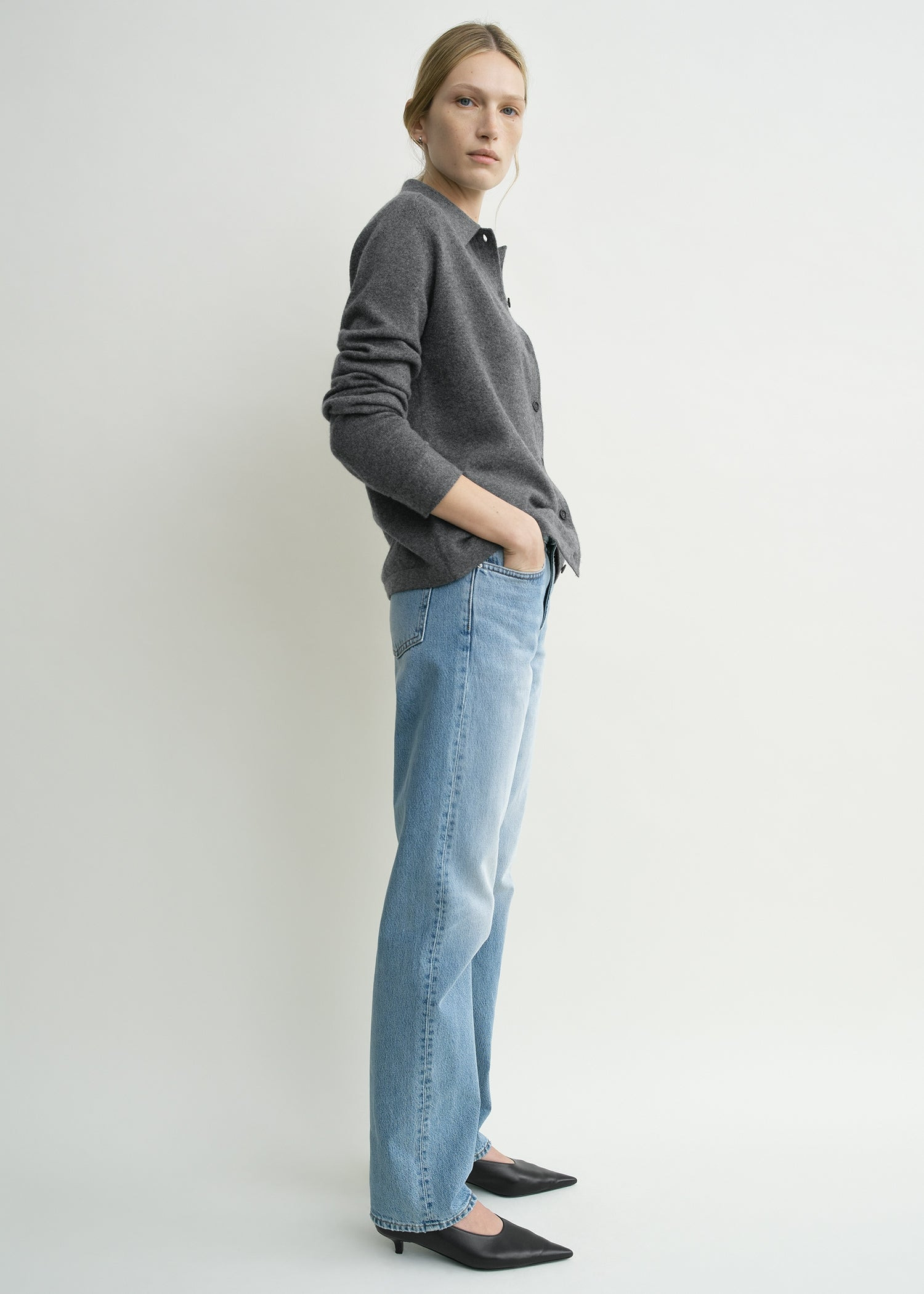 Raglan-sleeve cashmere cardigan dark grey - 3