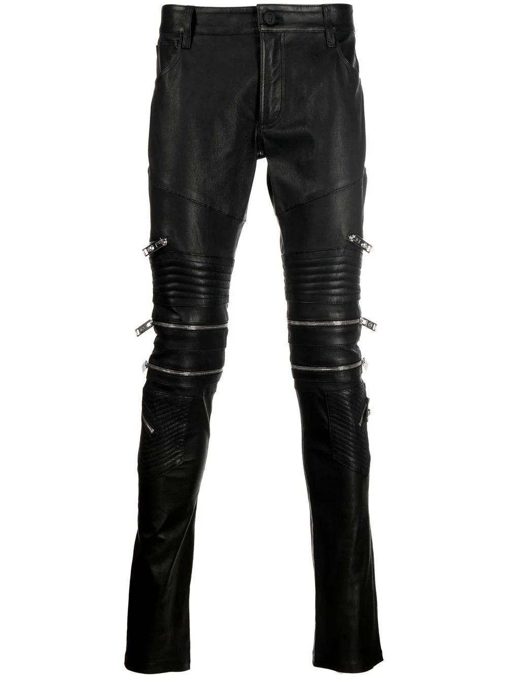 zippered leather biker trousers - 1